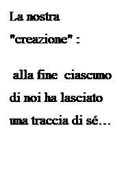 Casella di testo: La nostra "creazione" :
 alla fine  ciascuno di noi ha lasciato una traccia di s 
